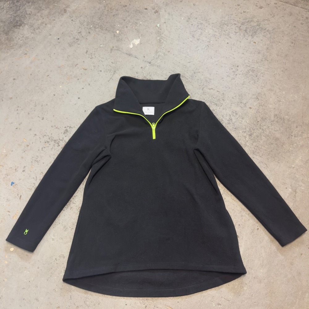 Dudley Stephens Black Fleece Quarter Zip Pullover Neon Yellow XL High Low Hem